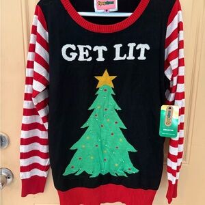 Tipsy Elves Red and White Striped Sweater light up tree new with tags works